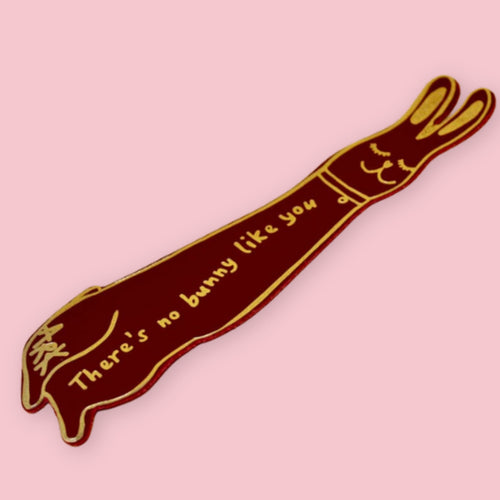 Red Ark Colour Design rabbit bookmark with gold “There’s no bunny like you” lettering on a pink background