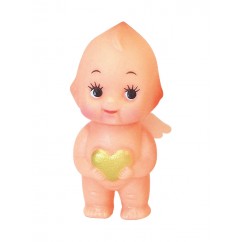 Obitsu Kewpie angel doll holding a gold heart, shown on a white background.