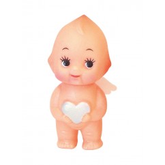 Obitsu Kewpie angel doll holding a white heart, shown on a white background.
