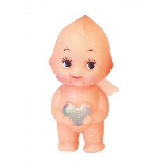 Obitsu Kewpie angel doll holding a silver heart, shown on a white background.