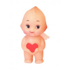 Obitsu Kewpie angel doll holding a red heart, shown on a white background.