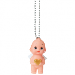 Obitsu Kewpie angel charm with ball chain, white wings, and a gold heart.