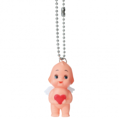 Obitsu Kewpie angel charm with ball chain, white wings, and a red heart.