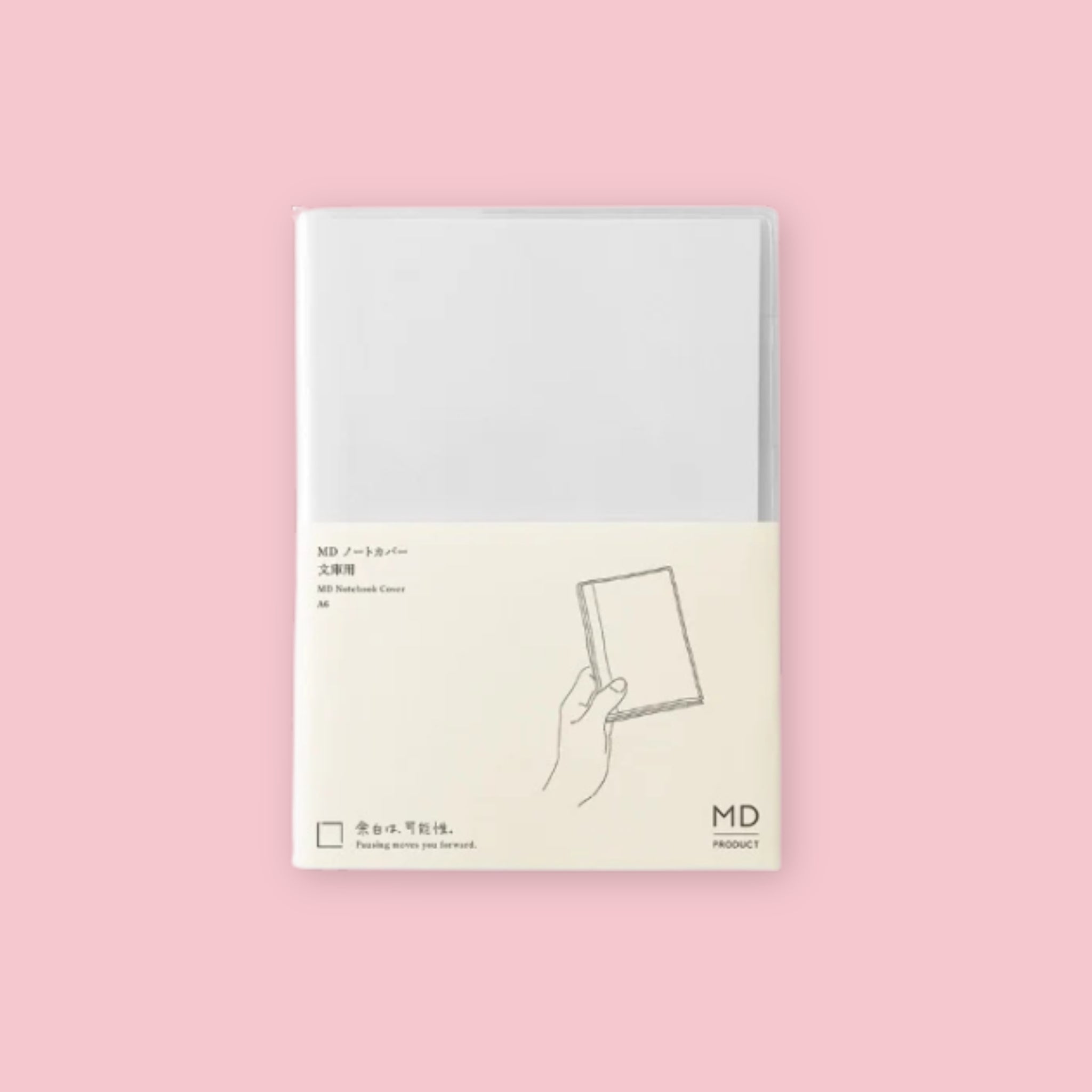 Clear MD Notebook Cover for A6 notebooks on a pale pink background. 