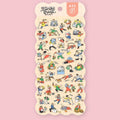 Mind Wave Kokomaru sticker sheet with small illustrated home-themed scenes, including people cleaning, cooking, caring for pets, doing laundry, and relaxing at home.