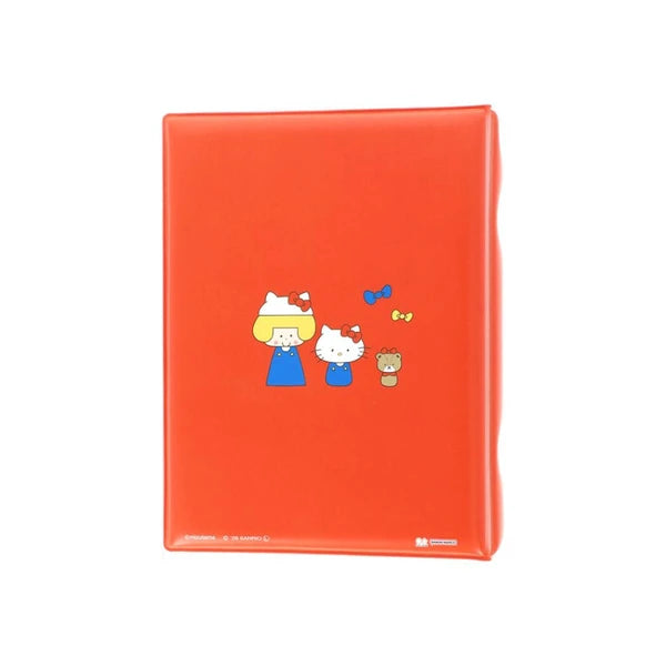 Back cover of Mizutama x Hello Kitty sticker album with a red cover and small Sanrio character artwork.