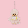 Sekiguchi Monchhichi Colors pale pink plush keychain with ball chain and bib, 13.5cm