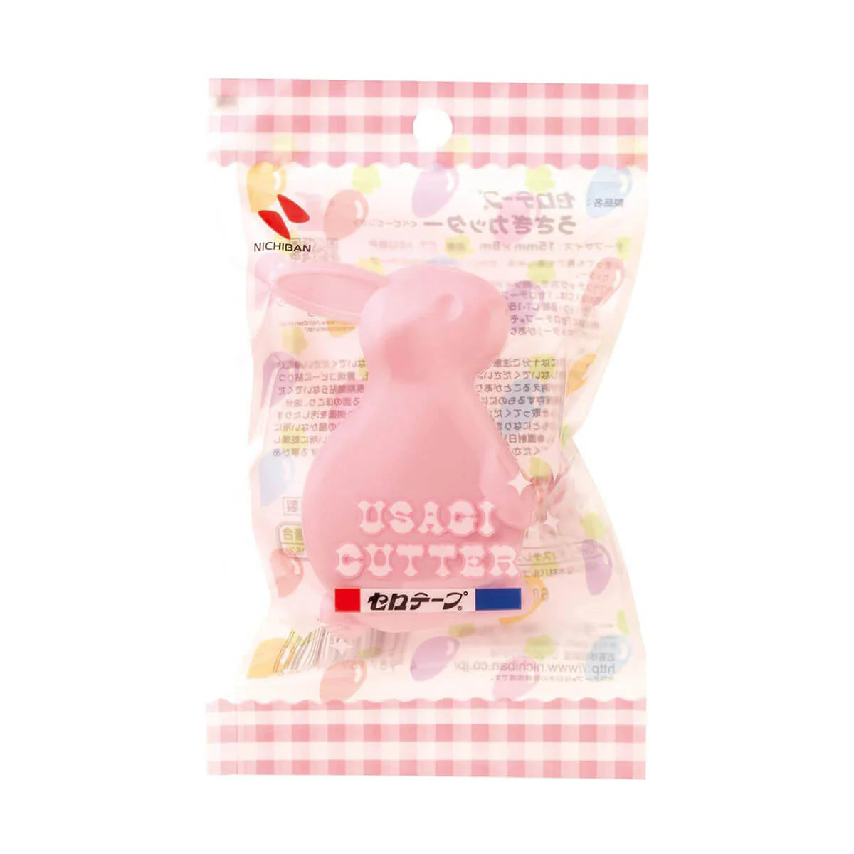 Pink rabbit-shaped tape dispenser in a clear package with visible brand logos on a white background
