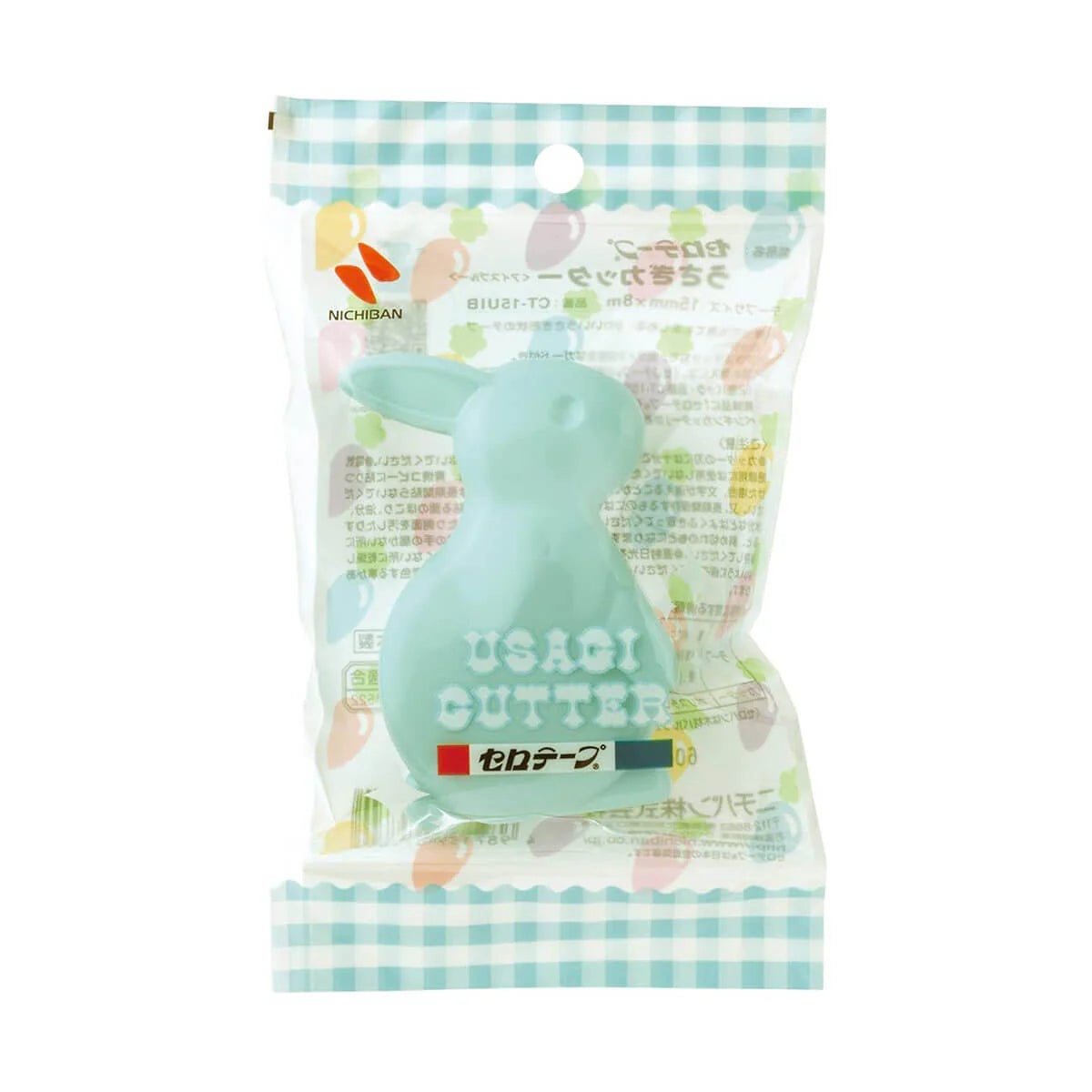 Light blue rabbit-shaped tape dispenser in a clear package with visible brand logos on a white background