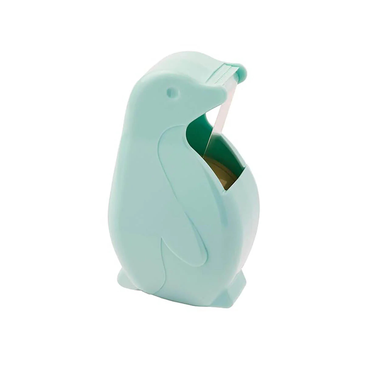 Mint green penguin-shaped tape dispenser on a white background