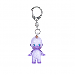 Purple clear-color Obitsu Kewpie keychain with silver clip, shown on a white background.