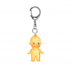 Orange clear-color Obitsu Kewpie keychain with silver clip, shown on a white background.