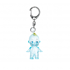 Light blue clear-color Obitsu Kewpie keychain with silver clip, shown on a white background.