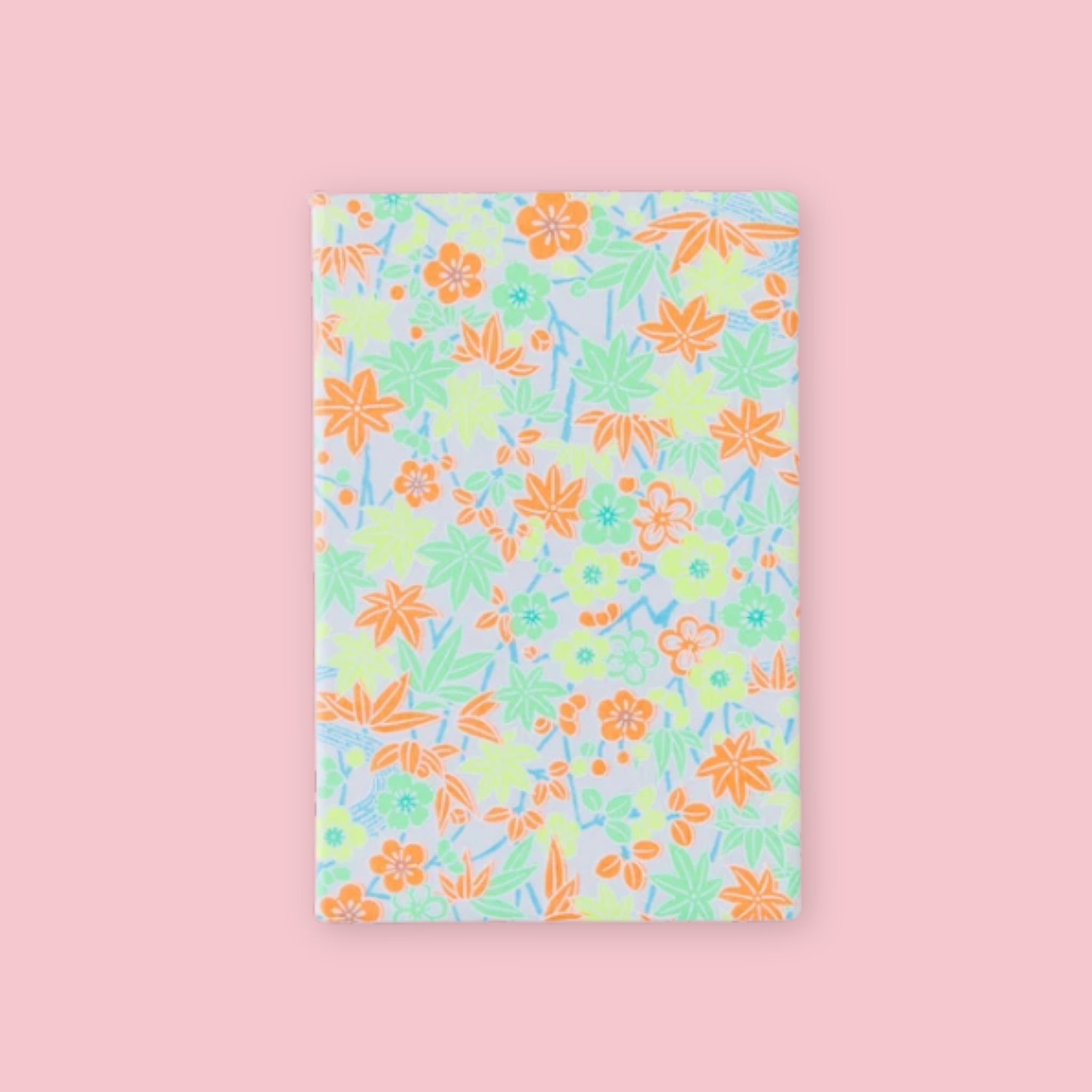 Shogado Goen Neon Japanese stamp book with neon orange maple yuzen washi paper cover, Made in Japan