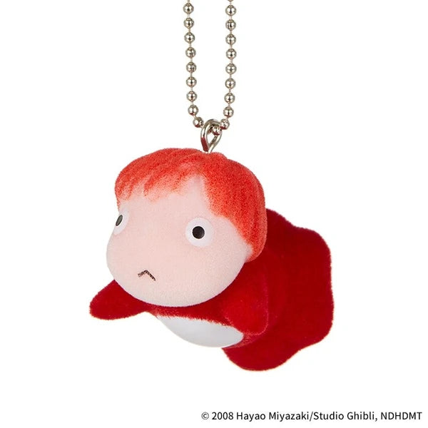 Studio Ghibli Ponyo flocked charm keychain with ball chain, shown on a white background.