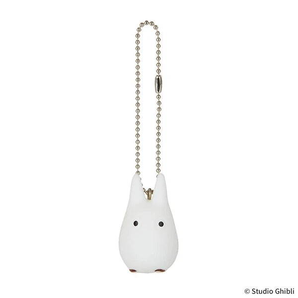 Studio Ghibli white Totoro flocked charm keychain with ball chain, shown on a white background.