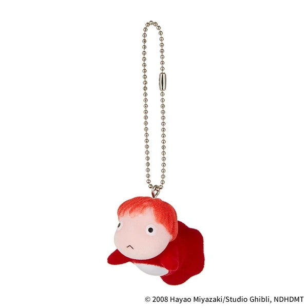Studio Ghibli Ponyo flocked charm keychain with ball chain, shown on a white background.