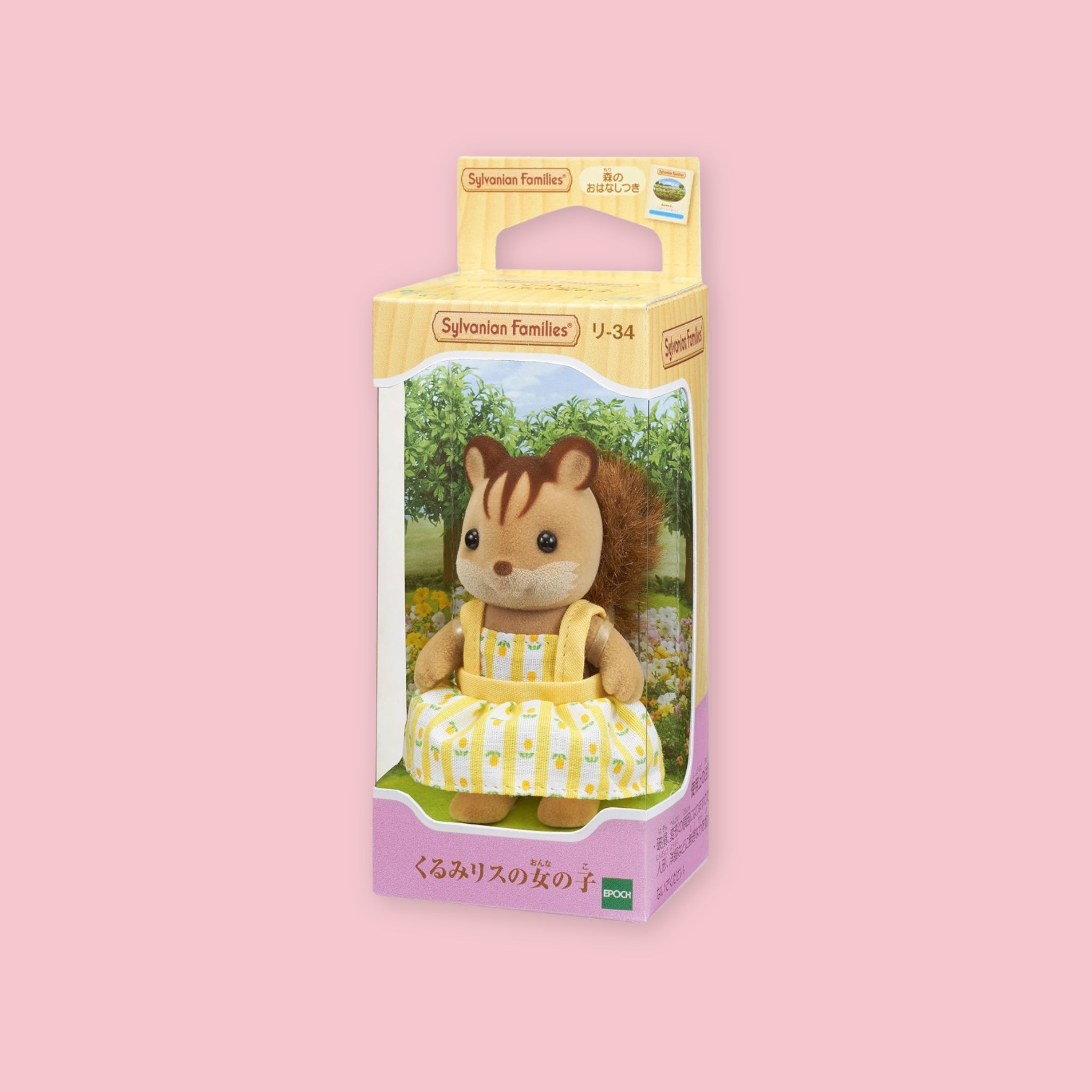 Sylvanian Families Walnut Squirrel Girl figure in illustrated box, imported from Japan