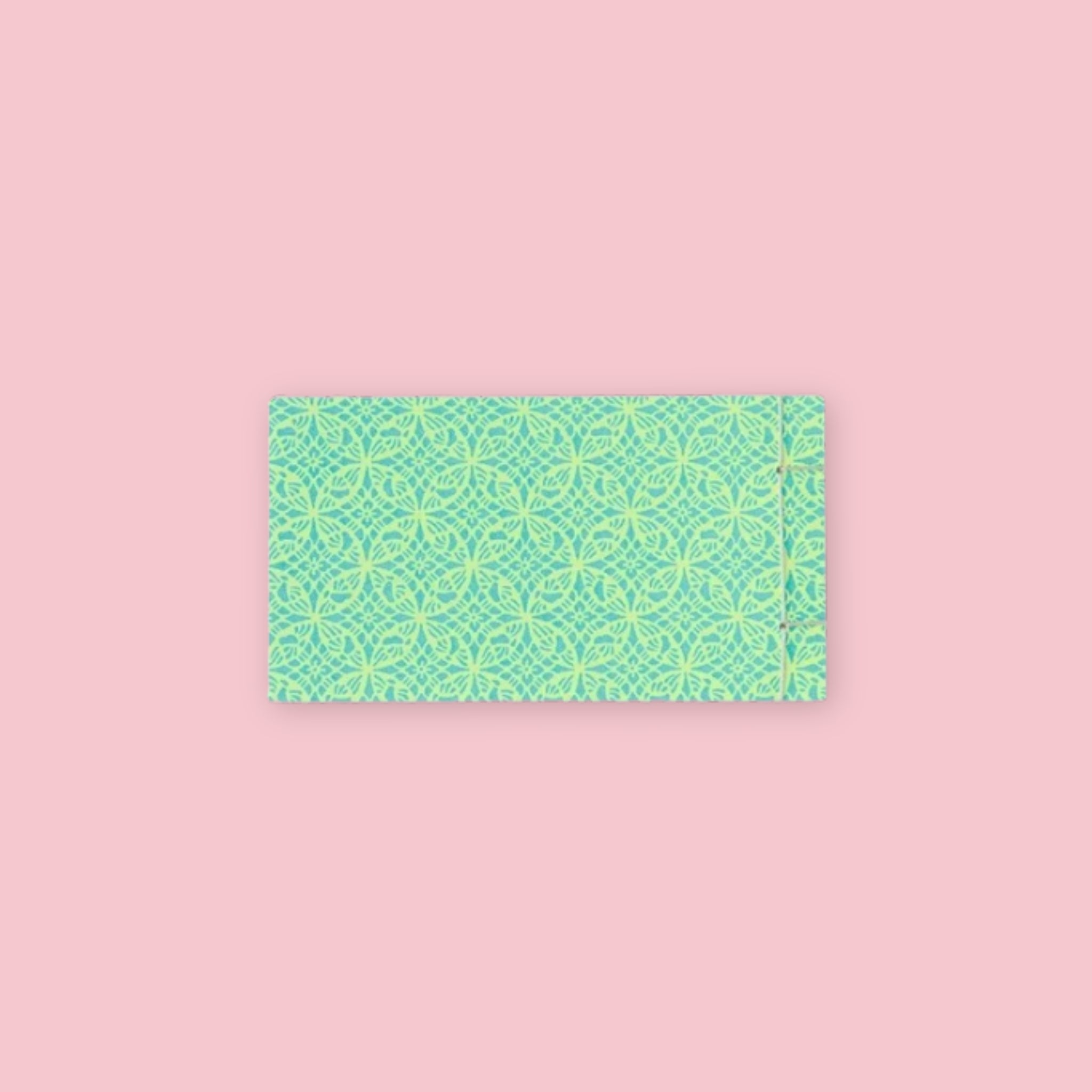 Shogado Goen Neon tear-off memo pad with neon teal geometric yuzen washi paper cover, 50 sheets, 11 x 6 cm, Made in Japan